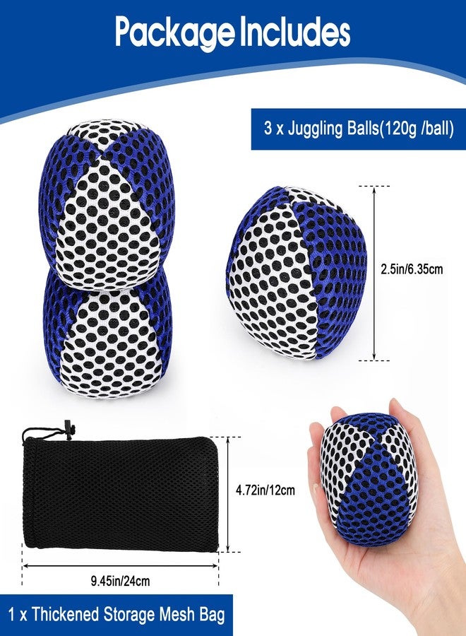 AHIER 3 Packs Juggling Balls for Beginners and Professionals Set with Storage Bag, 4.2 oz Soft Colorful Juggling Balls Starter Set for Developing Motor Coordination and Juggle Skills (Blue - White) - Image 2