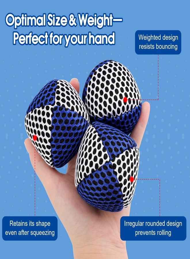 AHIER 3 Packs Juggling Balls for Beginners and Professionals Set with Storage Bag, 4.2 oz Soft Colorful Juggling Balls Starter Set for Developing Motor Coordination and Juggle Skills (Blue - White) - Image 4