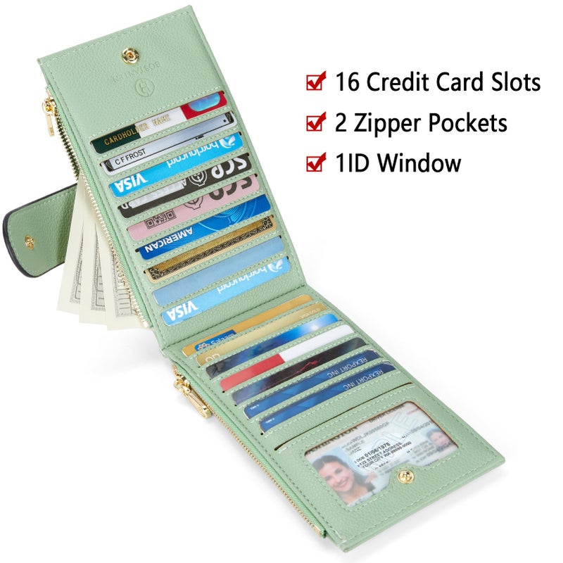 BOSTANTEN Leather Wallets for Women Large RFID Blocking Slim Bifold Purse Card Holder with Zipper Pocket Green - Image 3