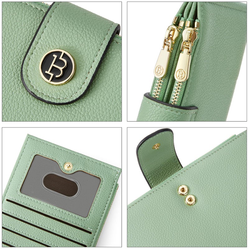BOSTANTEN Leather Wallets for Women Large RFID Blocking Slim Bifold Purse Card Holder with Zipper Pocket Green - Image 4