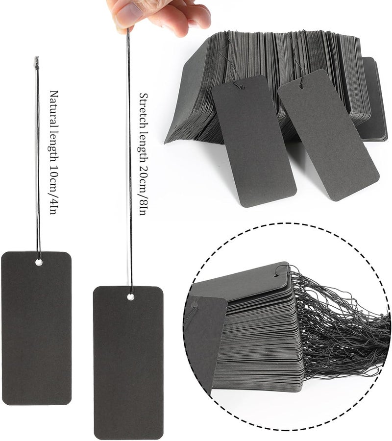 200 Pcs Black Tags with Elastic String, 40×90mm (3.5×1.6 Inches) Large Price Tags for Retail Clothing Handicraft Display - Image 3