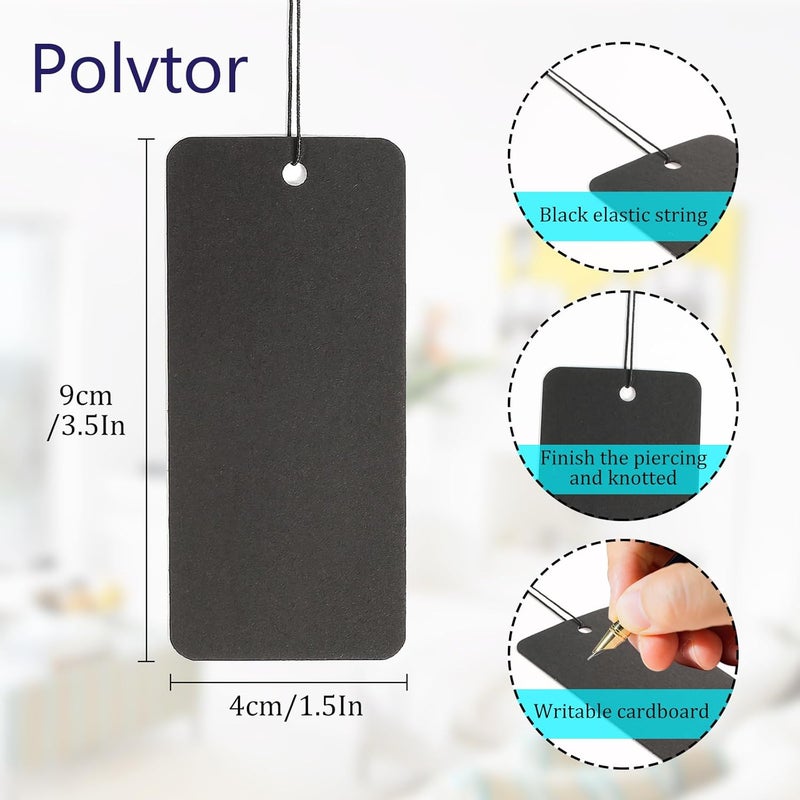 200 Pcs Black Tags with Elastic String, 40×90mm (3.5×1.6 Inches) Large Price Tags for Retail Clothing Handicraft Display - Image 2