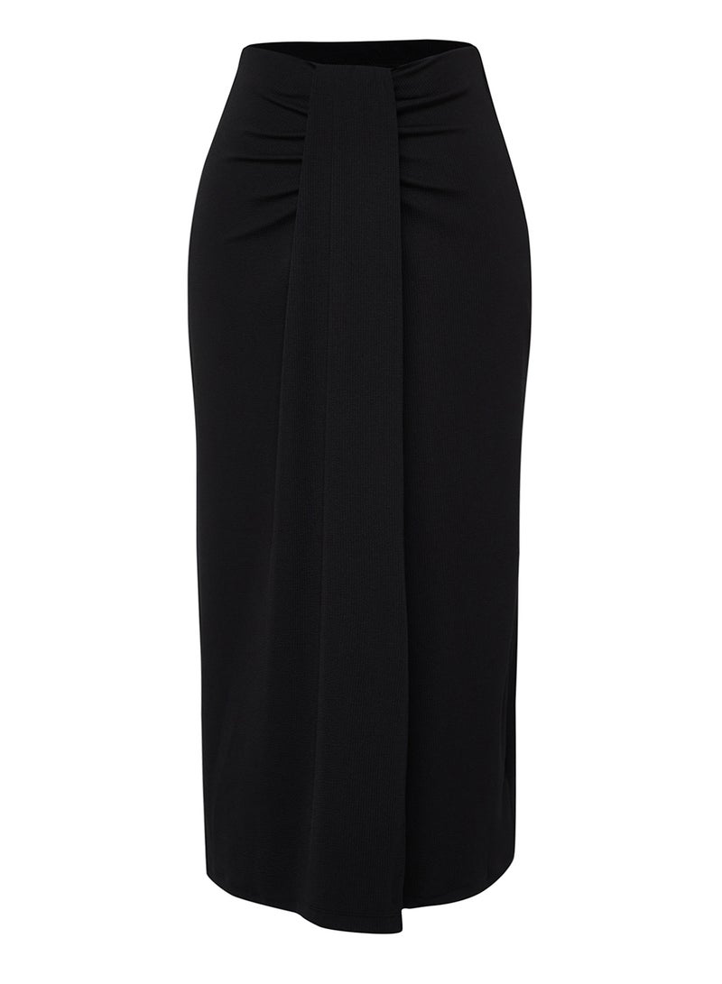 trendyol Black Twisted Wrap Body Fitting Stretchy Knitted Midi Skirt Twoss24Et00088 - Image 5