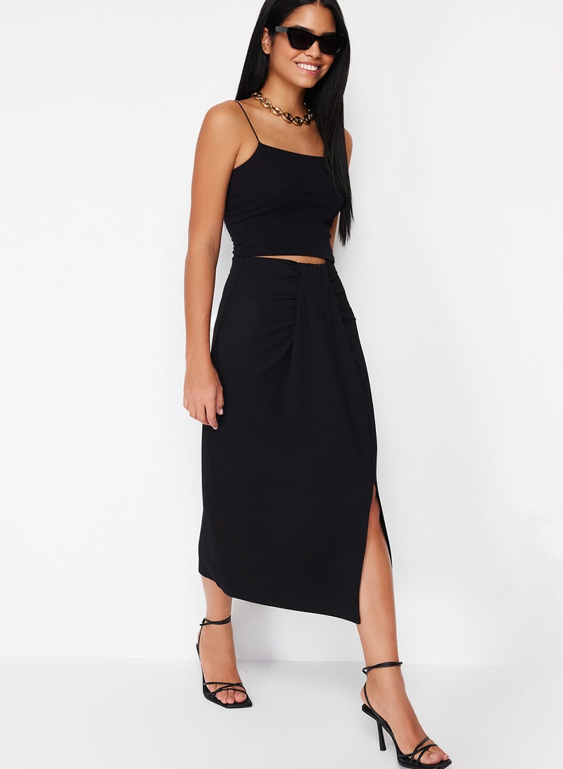 trendyol Black Twisted Wrap Body Fitting Stretchy Knitted Midi Skirt Twoss24Et00088 - Image 3