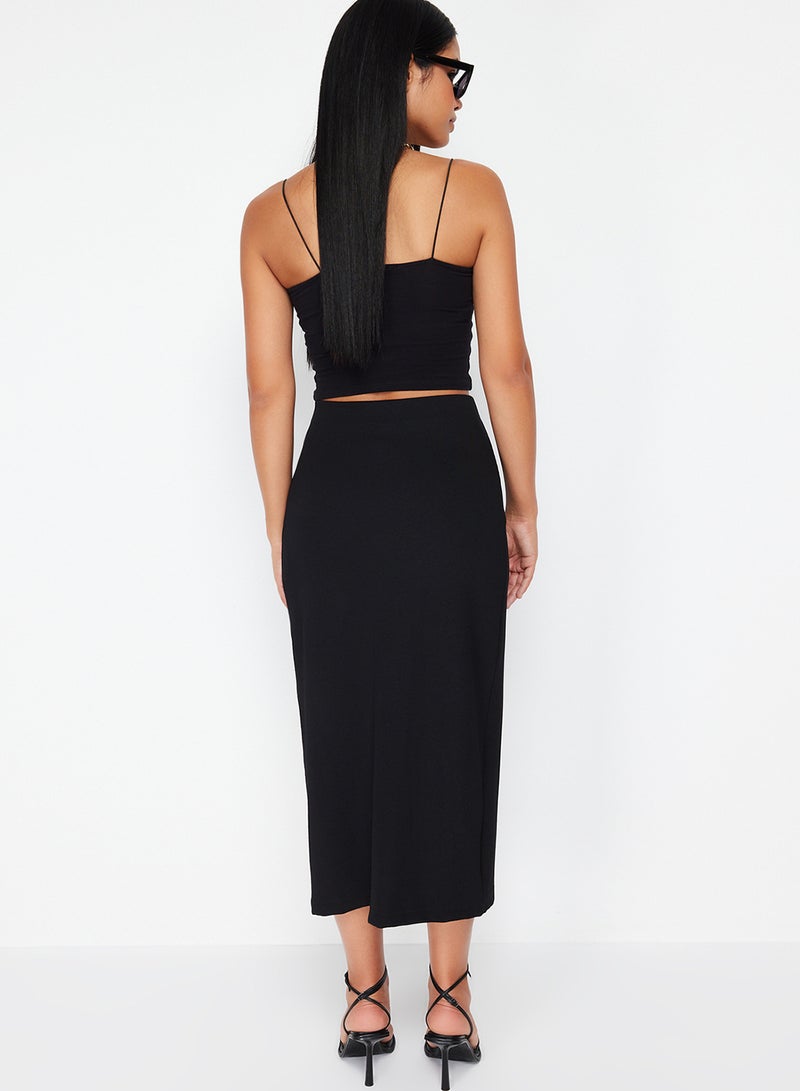 trendyol Black Twisted Wrap Body Fitting Stretchy Knitted Midi Skirt Twoss24Et00088 - Image 4