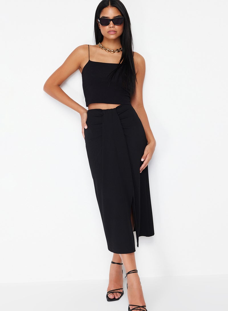 trendyol Black Twisted Wrap Body Fitting Stretchy Knitted Midi Skirt Twoss24Et00088 - Image 1