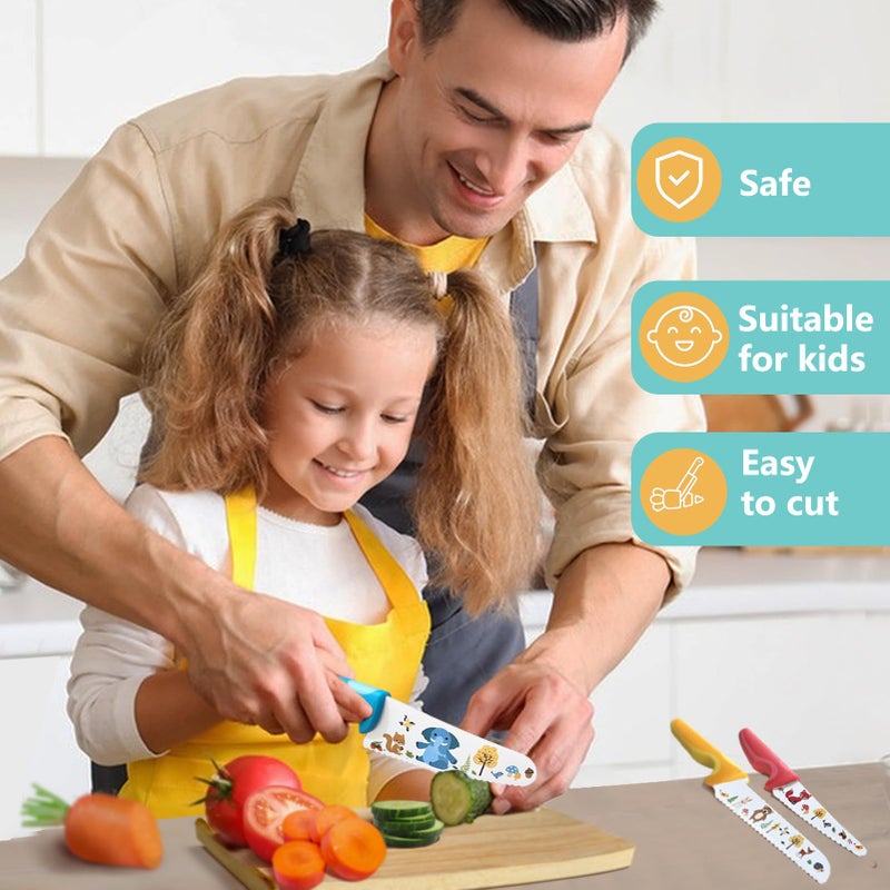 Kibbidea Kids Knife Set for Real Cooking, 4pcs Kids Safe Kitchen Cutting Knives, Stainless Steel Blades, Children First Starter knife, BPA-free (Multicolor) - Image 3