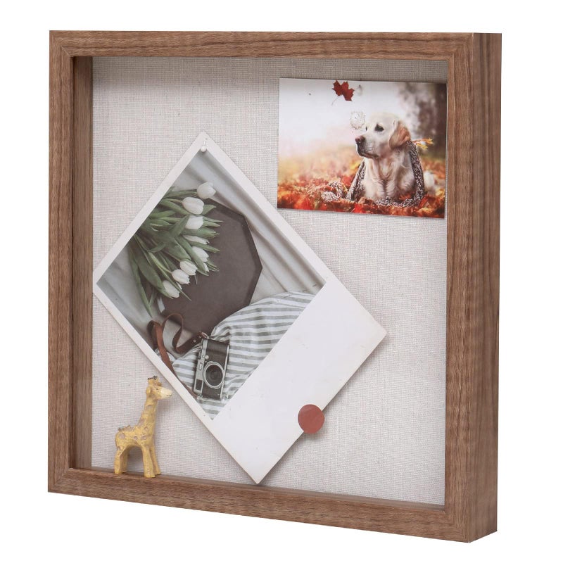 Muzilife 12x12 Shadow Box Picture Frame with Linen Board - Deep Wood & Glass Display Rustic Case Ready to Hang Memorabilia, Pins, Awards, Medals, Wedding, Tickets, and Photos, Carbonized Large - Image 1