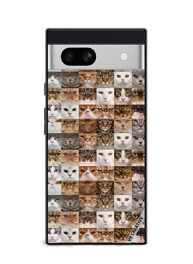 VR CREATIVE Protective Case Cover For Google Pixel 7a Cat Faces Design Multicolour - Image 1