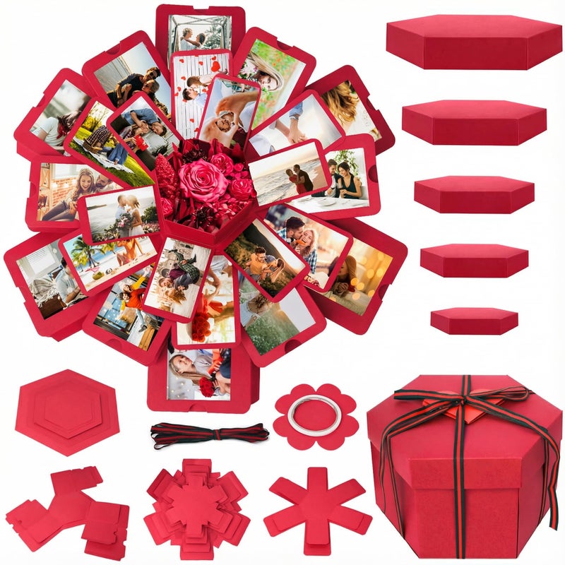 Koogel Explosion Gift Box Red Surprise Picture Love Box with DIY Scrapbooking Accessories Exploding Photo Album for Anniversary Birthday - Image 2