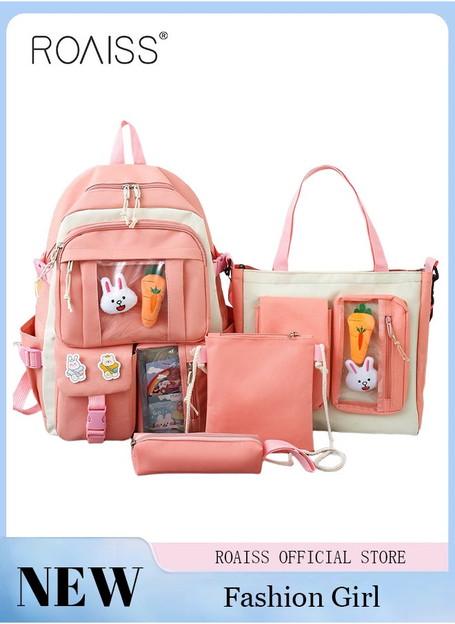roaiss - 4-Piece Set of Cute Backpack Women's Bag Lightweight Elementary School Students Girls Large Capacity Children's School Bag - Image 1