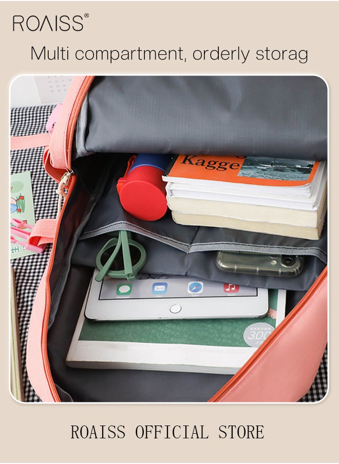 roaiss - 4-Piece Set of Cute Backpack Women's Bag Lightweight Elementary School Students Girls Large Capacity Children's School Bag - Image 1