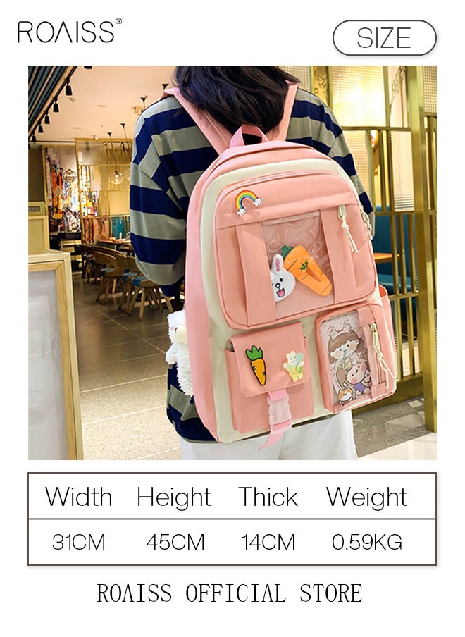 roaiss - 4-Piece Set of Cute Backpack Women's Bag Lightweight Elementary School Students Girls Large Capacity Children's School Bag - Image 1