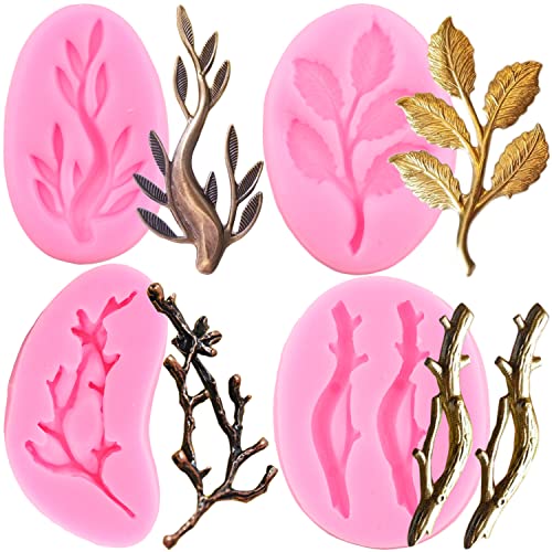 ZiXiang Tree Branch Silicone Mold Twig Branch Leaves Fondant Molds For Chocolate Candy Cake Decorating Cupcake Topper Gum Paste Set Of 4 - Image 1