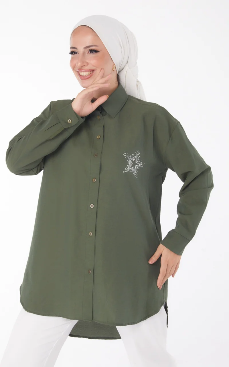 Tofisa Plain Shirt Collar Women's Khaki Shirt - 13238