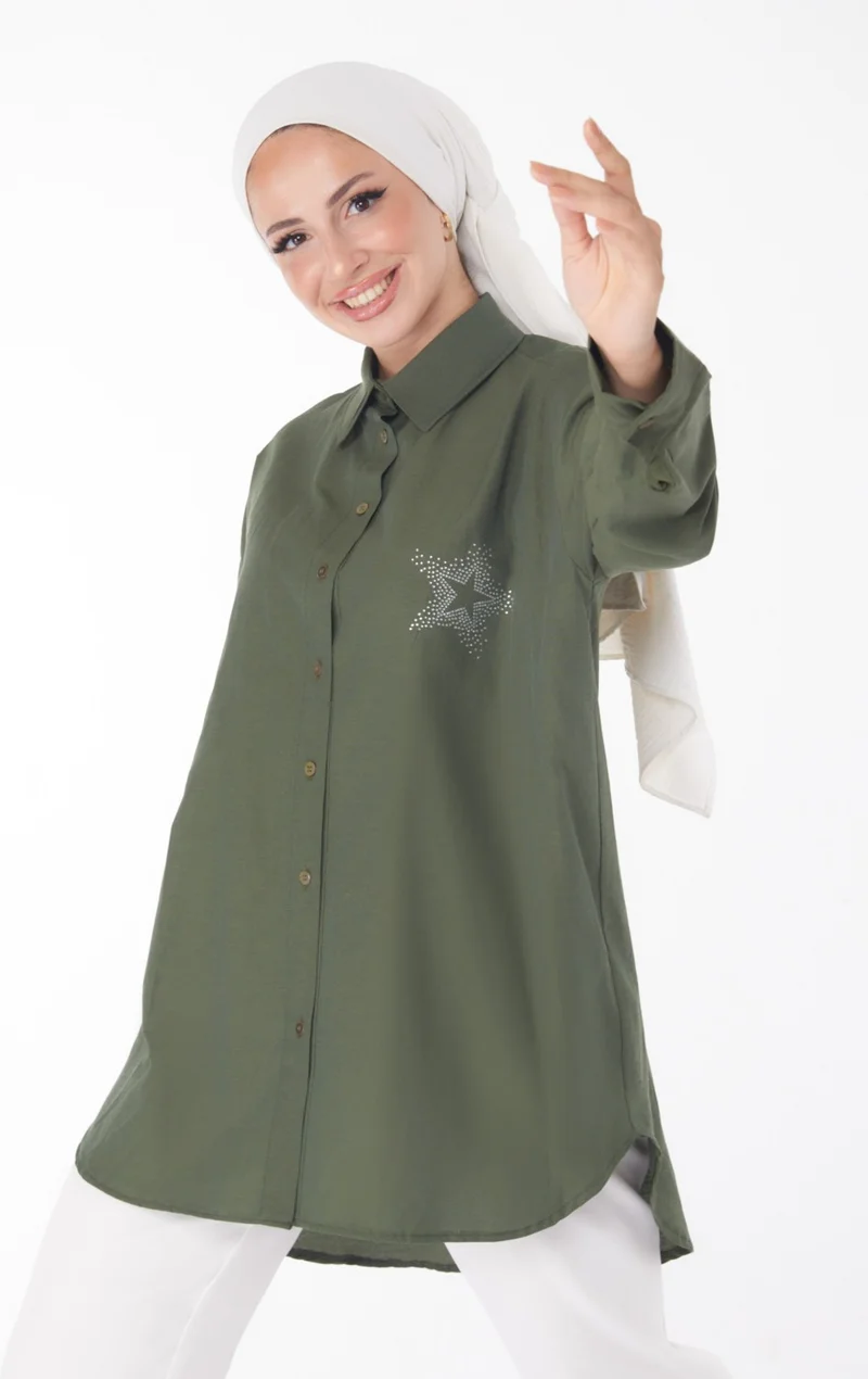 Tofisa Plain Shirt Collar Women's Khaki Shirt - 13238