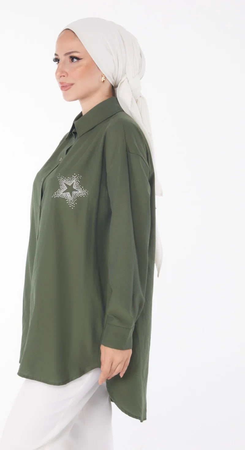 Tofisa Plain Shirt Collar Women's Khaki Shirt - 13238