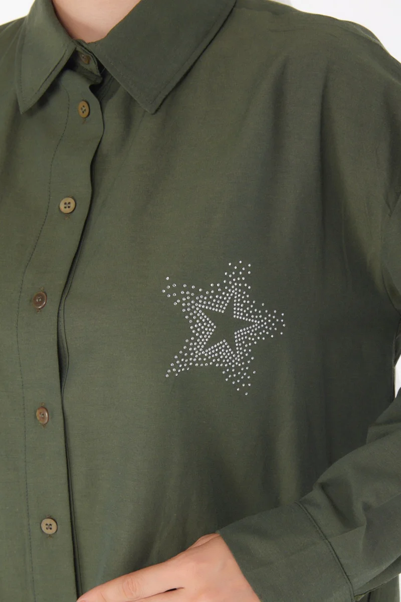 Tofisa Plain Shirt Collar Women's Khaki Shirt - 13238