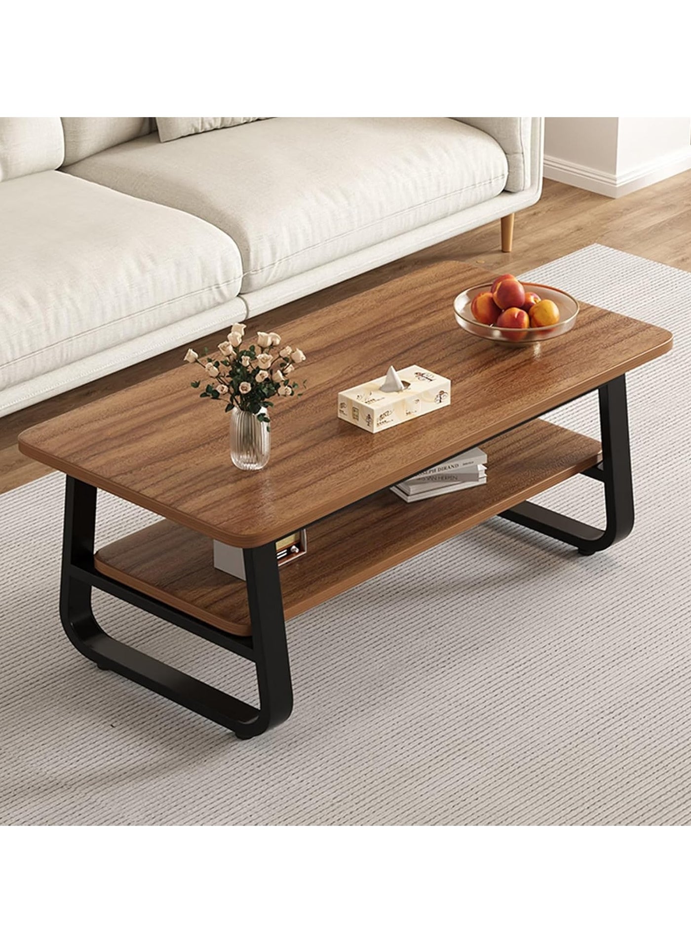 2-tier Coffee Table, Indoor Round Sofa Table Living Room Bedroom Hotel Reception Desk Multifunction Accent Table basket table