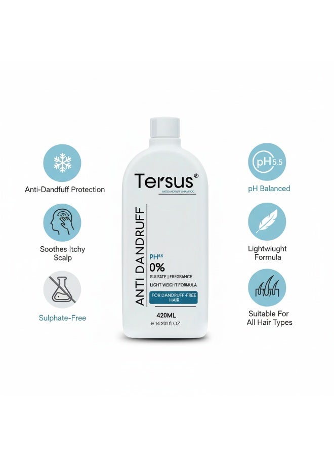 Tersus Medicated Anti-Dandruff Shampoo for Itchy Scalp - Sulphate-Free with Menthol, Zinc Pyrithione & Piroctone Olamine - Deep Cleansing, Non-Stripping - 420ml - Image 2