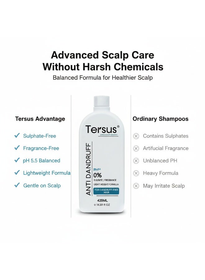 Tersus Medicated Anti-Dandruff Shampoo for Itchy Scalp - Sulphate-Free with Menthol, Zinc Pyrithione & Piroctone Olamine - Deep Cleansing, Non-Stripping - 420ml - Image 3