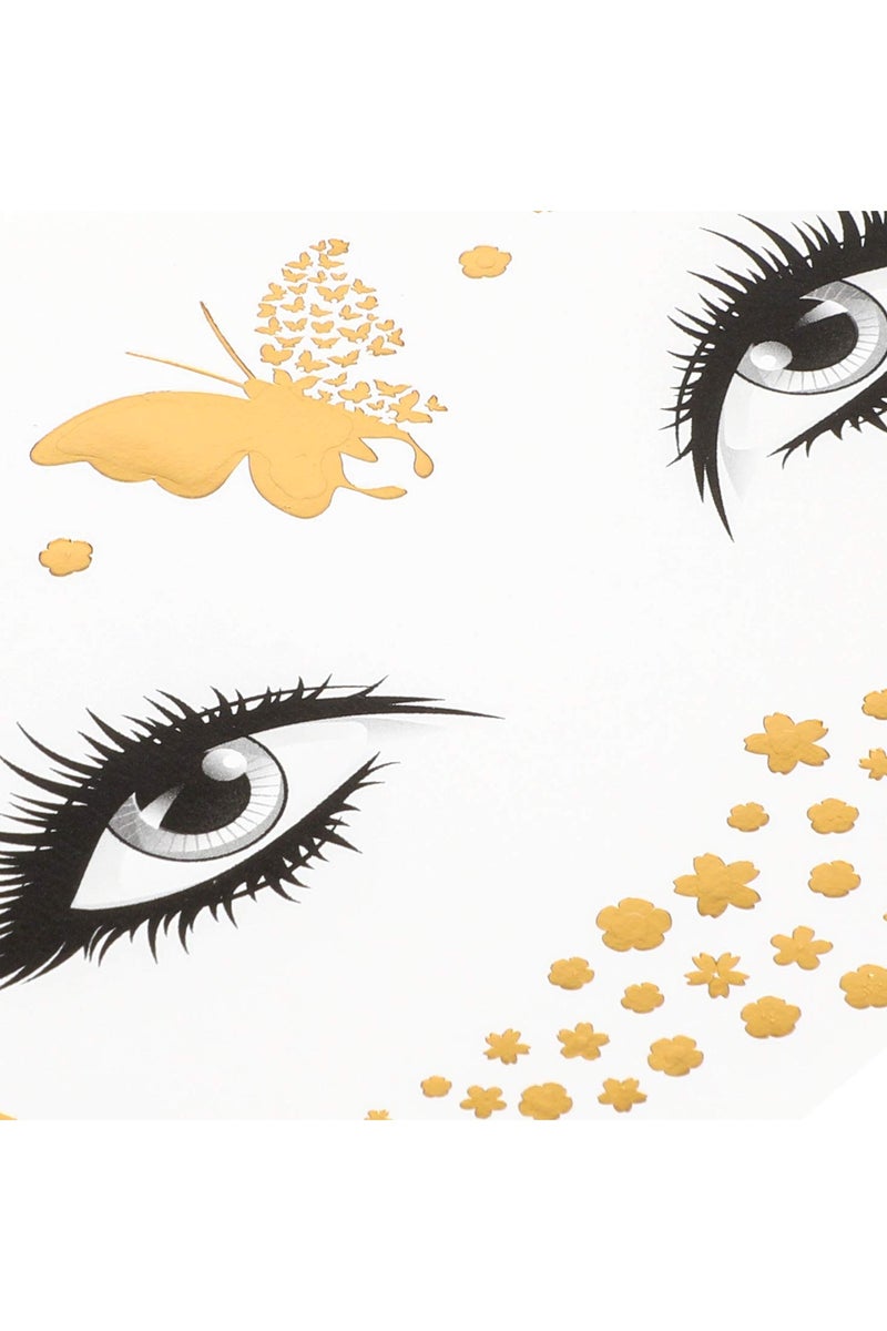 قوس قزح أورينبو 8 أوراق وشم الوجه ملصق نقل مؤقت معدني مقاوم للماء مجوهرات الوجه للنساء والفتيات مكياج راقصة حفلات أزياء وشم ذهبي لامع فراشة نجمة نمش مقياس - Image 3