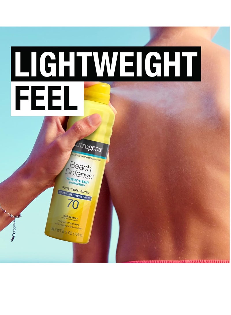 Neutrogena Beach Defense Spray Sunscreen with Broad Spectrum SPF 70, Fast Absorbing Sunscreen Body Spray Mist, Water-Resistant UVA/UVB Sun Protection, Oxybenzone Free 6.5 ozounce - Image 2