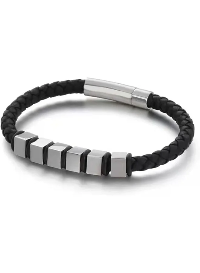 Lee Cooper Lee Cooper Men's Stainless Steel Black/Silver Plating Bracelet - LC.B.01373.351, No Gemstone