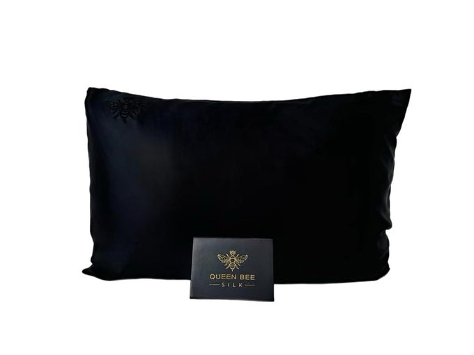 SILK PILLOWCASE FOR HAIR AND SKIN 22 MOMME MULBERRY SILK CHARMEUSE WEAVE ENVELOPE CLOSURE STANDARD SIZE BLACK