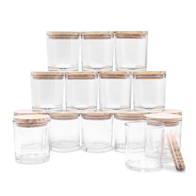 SHOWIN 8 OZ Thick Candle Jars for Making Candles 15 Pcs, Clear Empty Jars with Wood Lids for Candle Making, Sample Container - Image 1