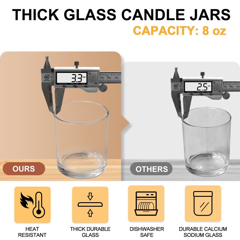 SHOWIN 8 OZ Thick Candle Jars for Making Candles 15 Pcs, Clear Empty Jars with Wood Lids for Candle Making, Sample Container - Image 2
