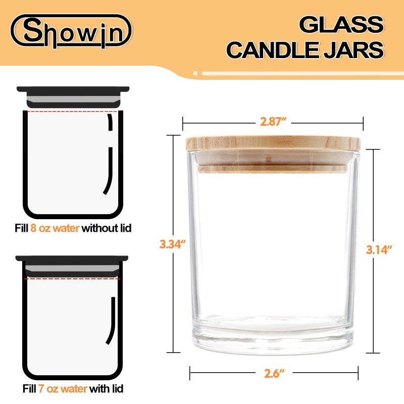 SHOWIN 8 OZ Thick Candle Jars for Making Candles 15 Pcs, Clear Empty Jars with Wood Lids for Candle Making, Sample Container - Image 3
