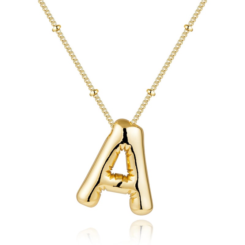 Inerney Gold Bubble Letter A Initial Necklace for Women, Balloon Alphabet Pendant Charm, Dainty Cute Trendy Minimalist Monogram Necklace, Personalized A-Z Letter Jewelry, Gift for Her - Image 1