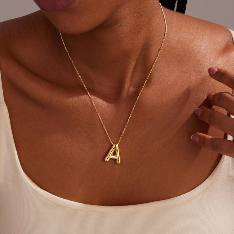 Inerney Gold Bubble Letter A Initial Necklace for Women, Balloon Alphabet Pendant Charm, Dainty Cute Trendy Minimalist Monogram Necklace, Personalized A-Z Letter Jewelry, Gift for Her - Image 3