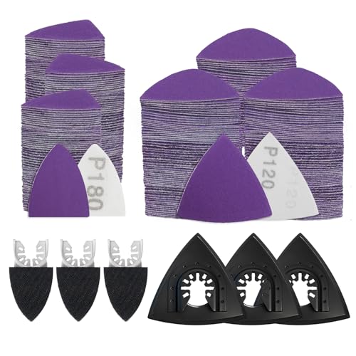 AMZWEI Upgraded 266CS Zirconia Oscillating Tool Sanding Kit with 3 Triangle & 3 Finger Sanding Pads, 260 Detail Sandpapers for Corner Wood Plaster Sanding, Comptatible with Dewalt, Milwaukee, Ryobi - Image 1