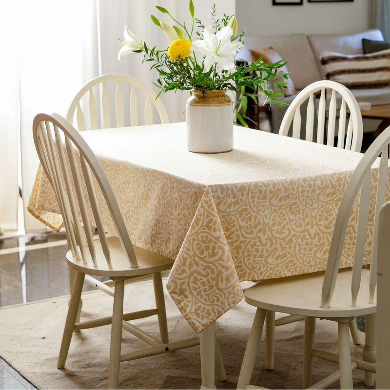 THE YARD HOUSE Wipeable Antislip Hand Block Printed Cotton Table Cover Dance in The Dunes Rectangle 4 Seater 122cm X 183cm Protects Against Spills Scratches Family Dining Party Gifting - Image 1