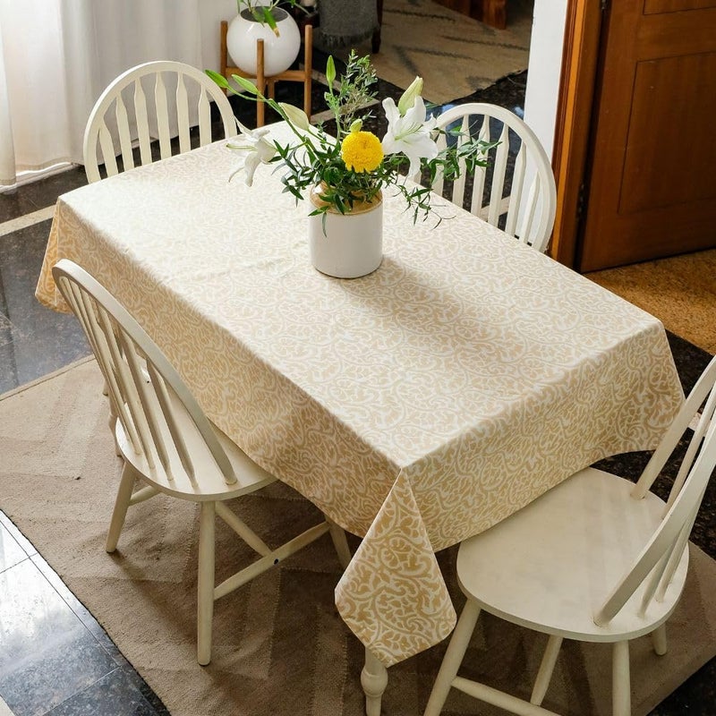 THE YARD HOUSE Wipeable Antislip Hand Block Printed Cotton Table Cover Dance in The Dunes Rectangle 4 Seater 122cm X 183cm Protects Against Spills Scratches Family Dining Party Gifting - Image 4