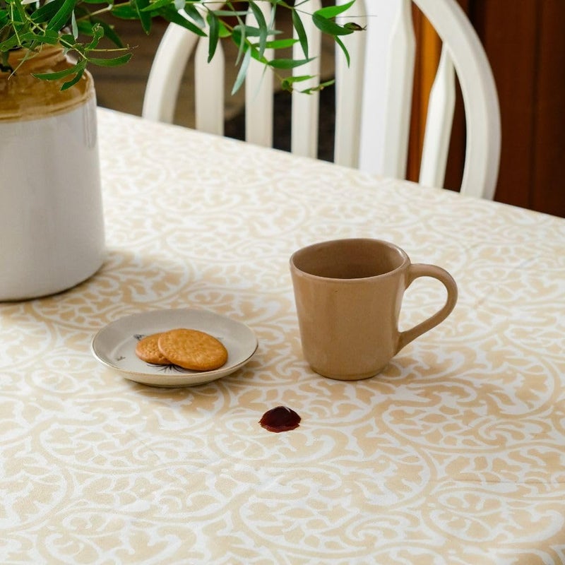 THE YARD HOUSE Wipeable Antislip Hand Block Printed Cotton Table Cover Dance in The Dunes Rectangle 4 Seater 122cm X 183cm Protects Against Spills Scratches Family Dining Party Gifting - Image 3