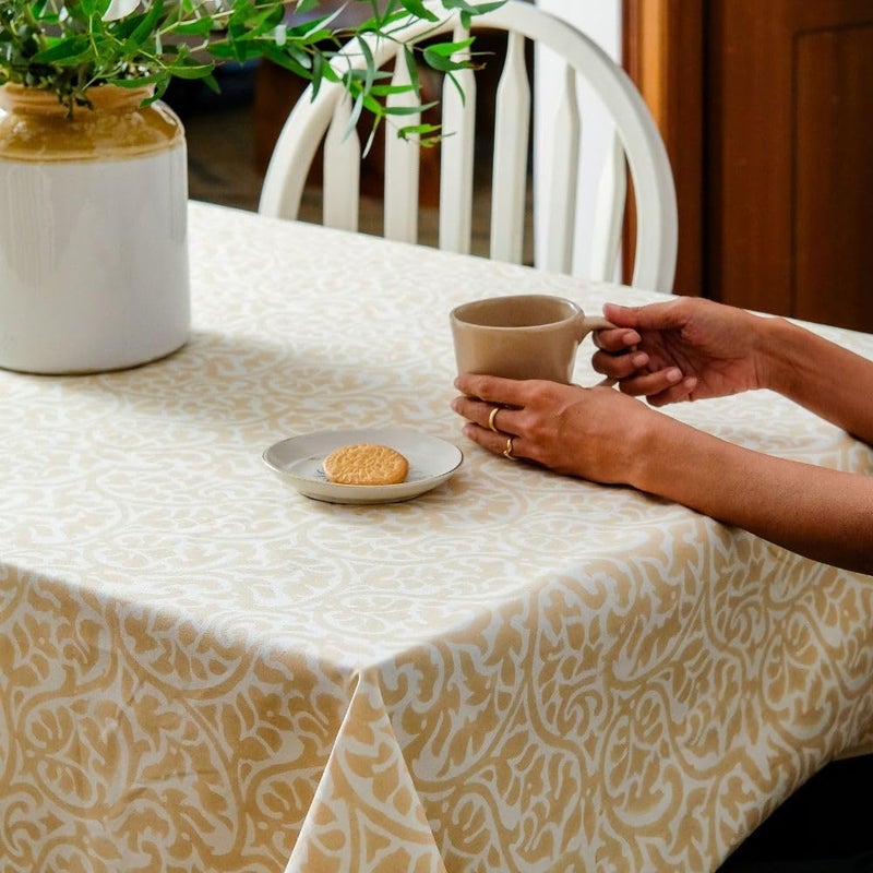 THE YARD HOUSE Wipeable Antislip Hand Block Printed Cotton Table Cover Dance in The Dunes Rectangle 4 Seater 122cm X 183cm Protects Against Spills Scratches Family Dining Party Gifting - Image 2