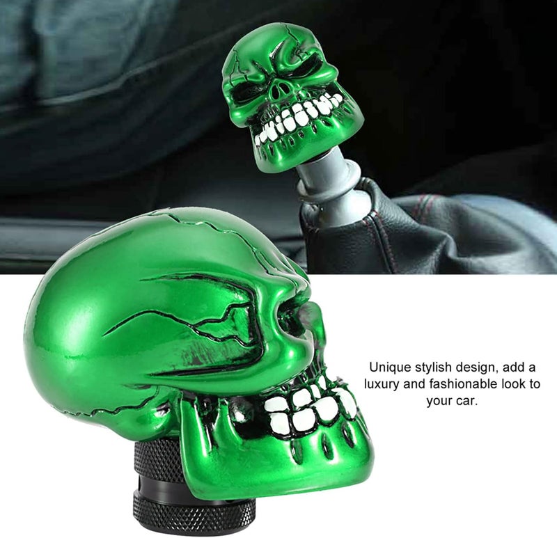 Skeleton Skull Head Gear Shift Knob Lever, Car Modified Gear Shift Knob Stick Lever Shifter Universal (Green) - Image 3