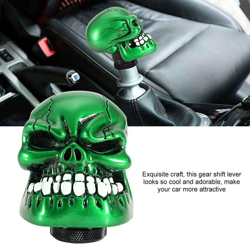 Skeleton Skull Head Gear Shift Knob Lever, Car Modified Gear Shift Knob Stick Lever Shifter Universal (Green) - Image 2