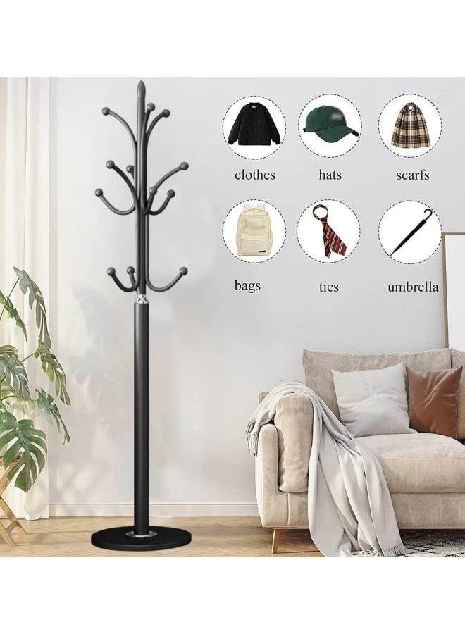 GGEROU Metal Coat Rack Stand with Natural Marble Base, Tree Coat Rack Stand, Free Standing Hall Tree with 12 Hooks for Hanging Scarf, Bag, Jacket, Home Entry-way Hat Hanger Organizer(Black) - Image 2