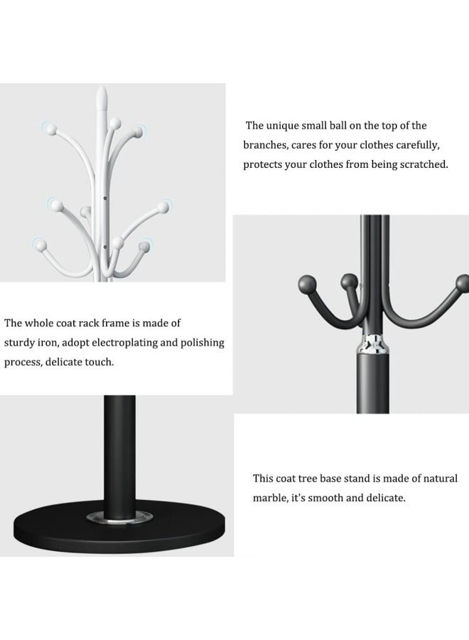 GGEROU Metal Coat Rack Stand with Natural Marble Base, Tree Coat Rack Stand, Free Standing Hall Tree with 12 Hooks for Hanging Scarf, Bag, Jacket, Home Entry-way Hat Hanger Organizer(Black) - Image 5