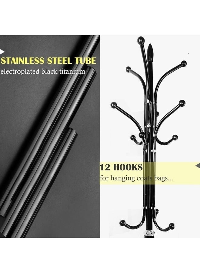 GGEROU Metal Coat Rack Stand with Natural Marble Base, Tree Coat Rack Stand, Free Standing Hall Tree with 12 Hooks for Hanging Scarf, Bag, Jacket, Home Entry-way Hat Hanger Organizer(Black) - Image 4
