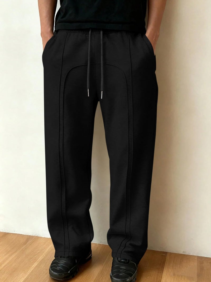 JMIERR Men's Baggy Sweatpants Wide Leg Fashion Lounge Workout Gym Travel Pants Streetwear with Pockets, L, Black - Image 3