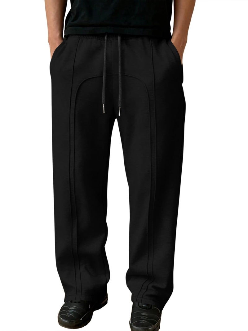 JMIERR Men's Baggy Sweatpants Wide Leg Fashion Lounge Workout Gym Travel Pants Streetwear with Pockets, L, Black - Image 1