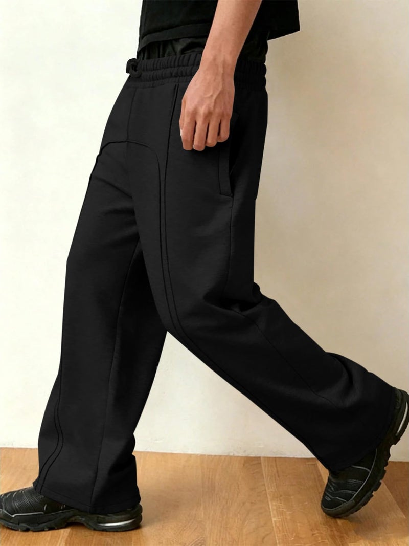 JMIERR Men's Baggy Sweatpants Wide Leg Fashion Lounge Workout Gym Travel Pants Streetwear with Pockets, L, Black - Image 2