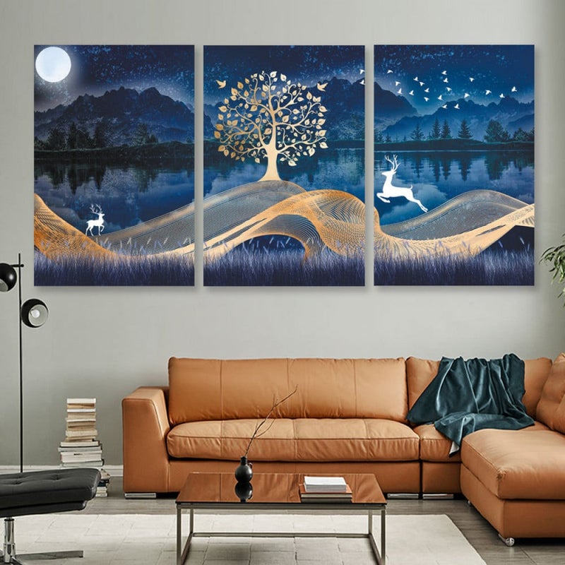 Marktna Three luxurious modern canvas prints with a hollow frame, measuring (90×40), three pieces - Image 1