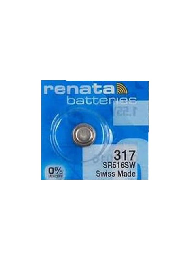 Renata wrist watch battery - Swiss made, 1.55V button cell, Renata long life battery, 317-1 piece, SR516SW - Image 1