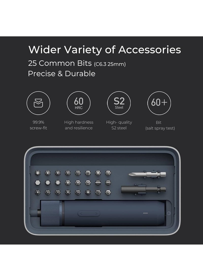 SYOSI Electric Screwdriver Kit 3.6V Cordless Screwdriver Set Upgraded Capacity Magnetic Case Lid Mechanical Knob 25 S2-Steel Bits Screwdriver Bit Sets Mini Screwdriver Set with Portable Case - Image 3